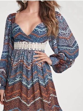 VENUS Boho Maxi Dress w/ Crochet Waistband, Ties in Back, Size 6, NWOT